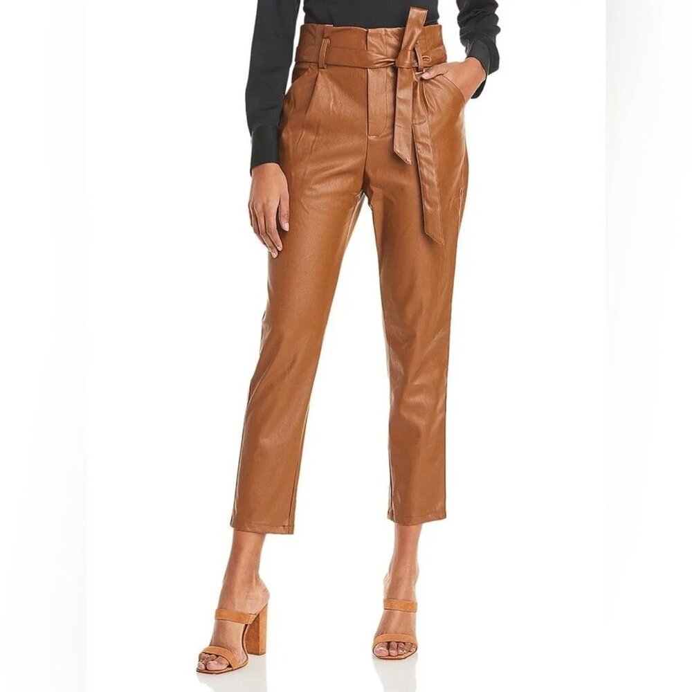 Lucy Paris Paperbag Faux Leather Pants - Cognac